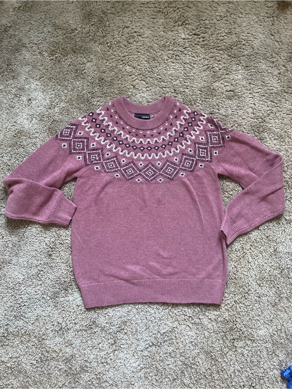 Apres Women Size Medium Sunice Pink Fair Isle Wool Winter WarmCrewneck Sweater